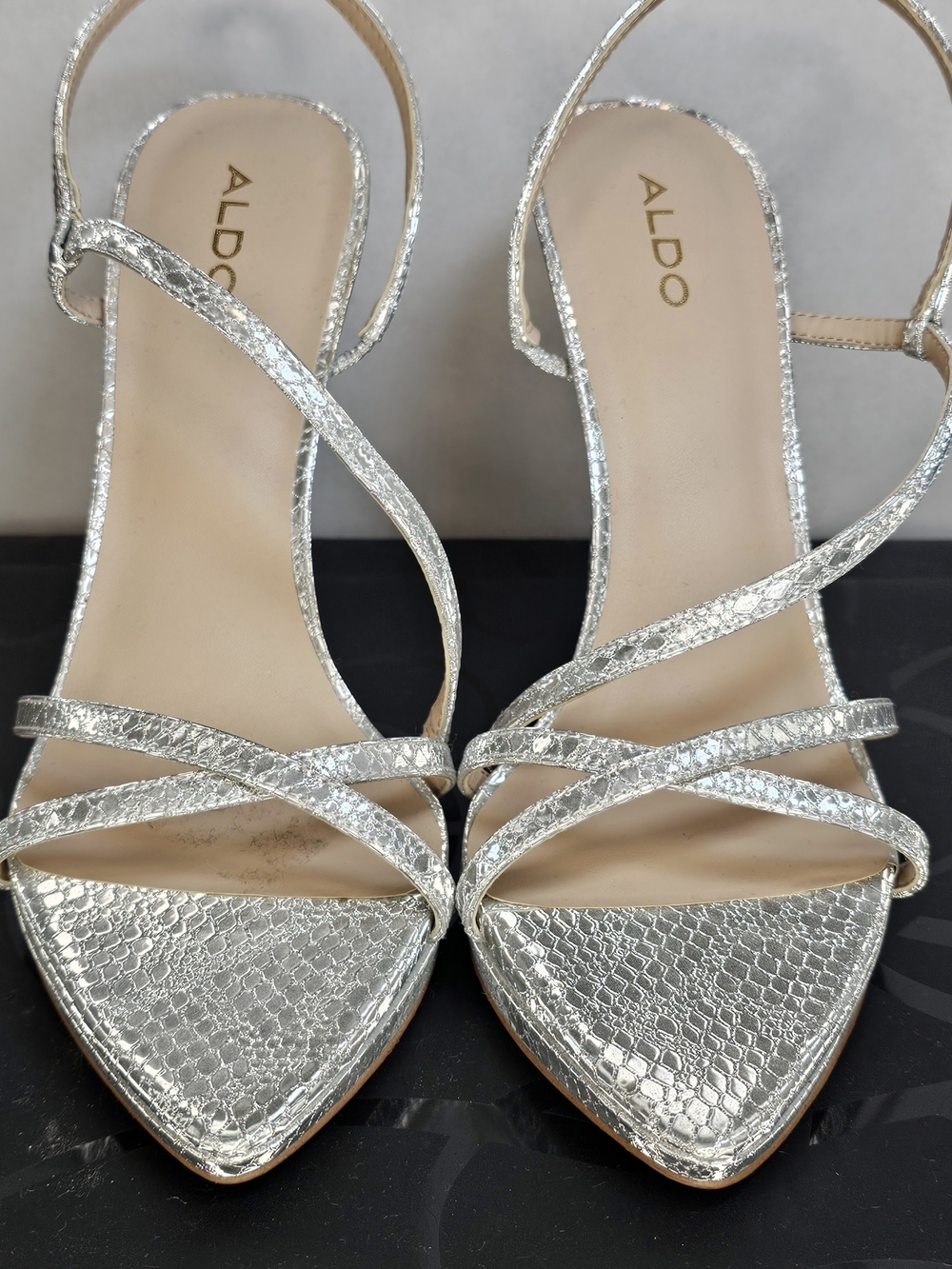 ALDO Silver Strappy Pointed-Toe Sandals